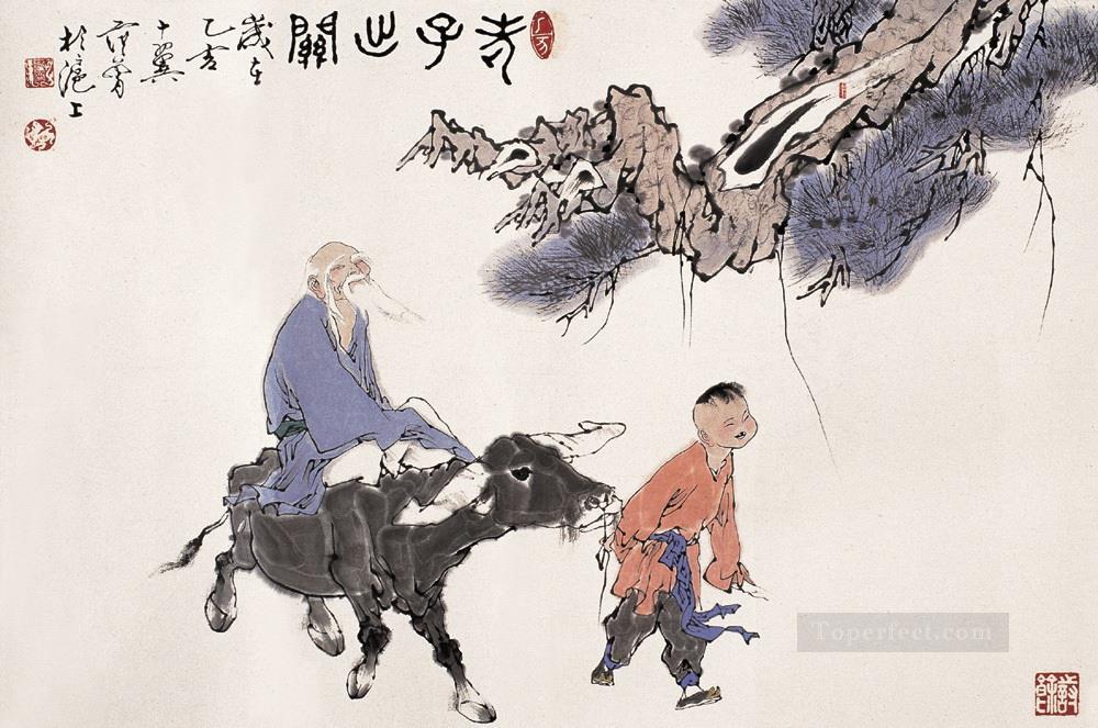 Fangzeng corydon y abuelo viejo chino Pintura al óleo